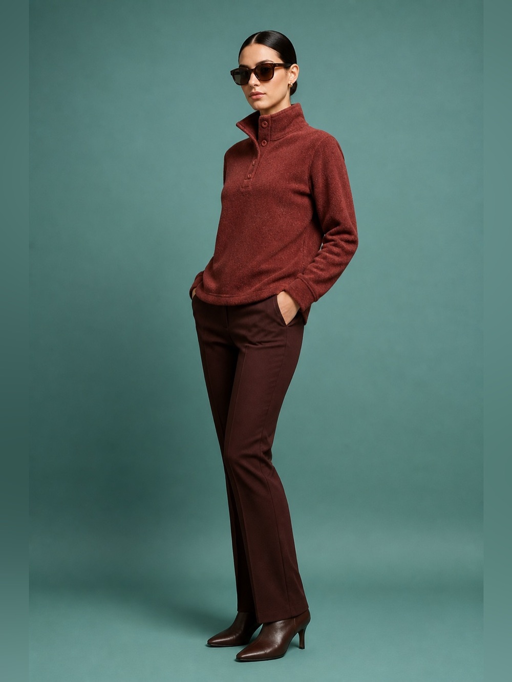 Eddie Bauer Quarter Button Up Sides Pockets Pullover Sweater Color Rust Women XL